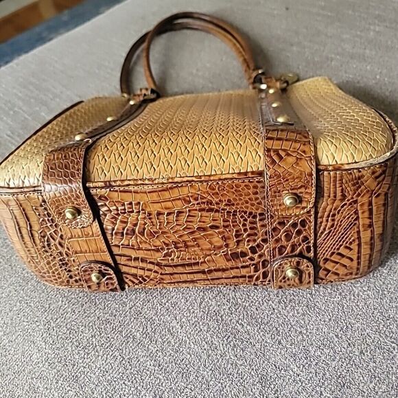 Brahmin Brown Tan Alligator Trim Double Handle Bucket Handbag Purse - Picture 5 of 16